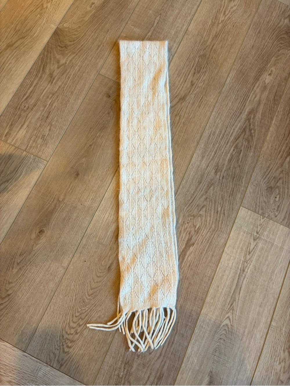 Angora rabbit hair Cozy Cream Knit Fringe Scarf 6 by 32 inches slim Fall